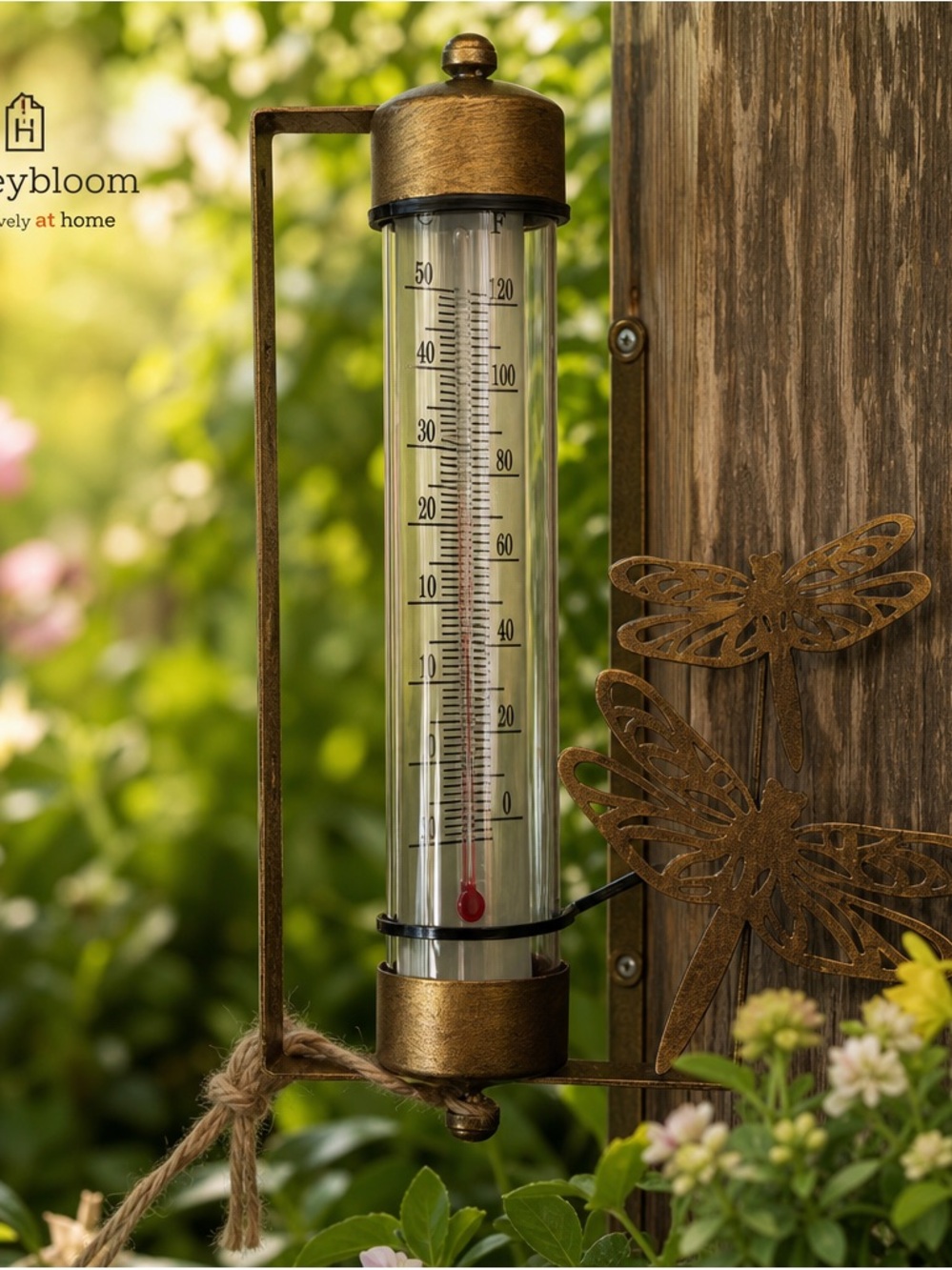 Gold Dragonfly Rain Gauge Thermometer